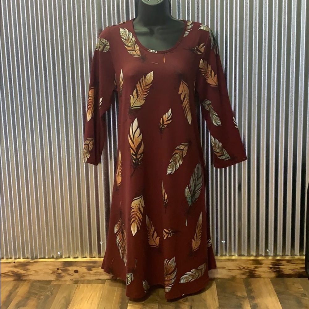 Burgundy Feather Dress